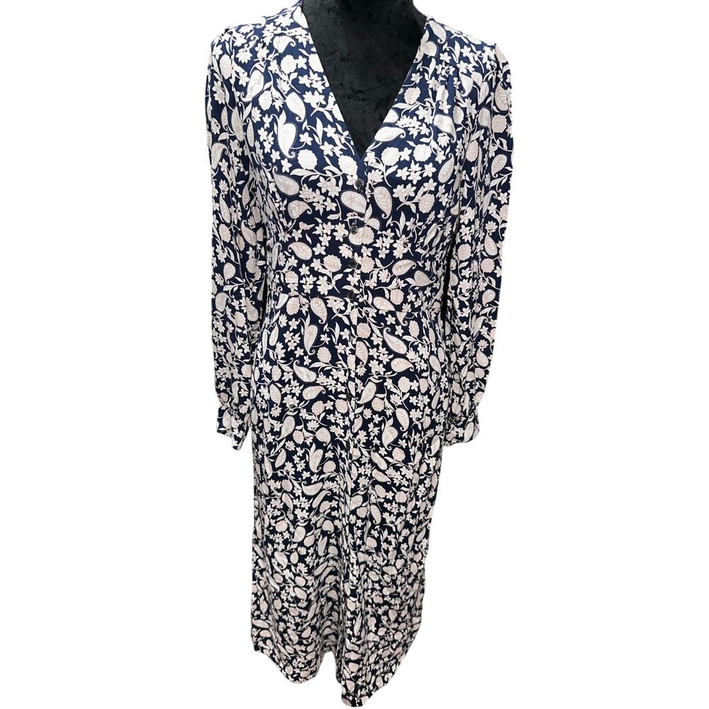 Boden Tea Dress Button Midi Paisley Floral Garden Long Sleeve Cottagecore 6R